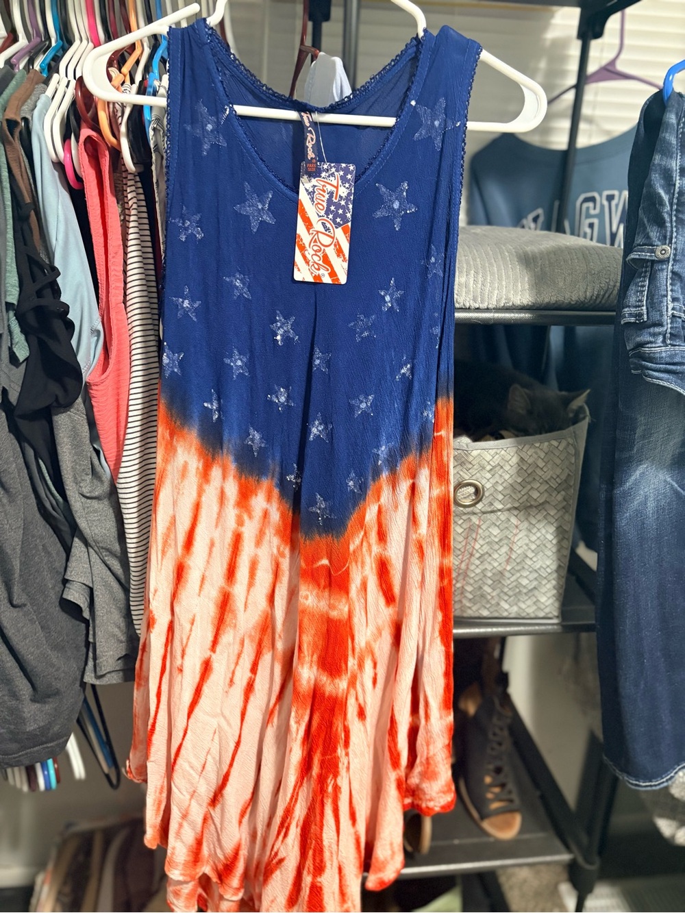 TRUE ROCK Blue and Red Tie-Dye Star Sleeveless Dress